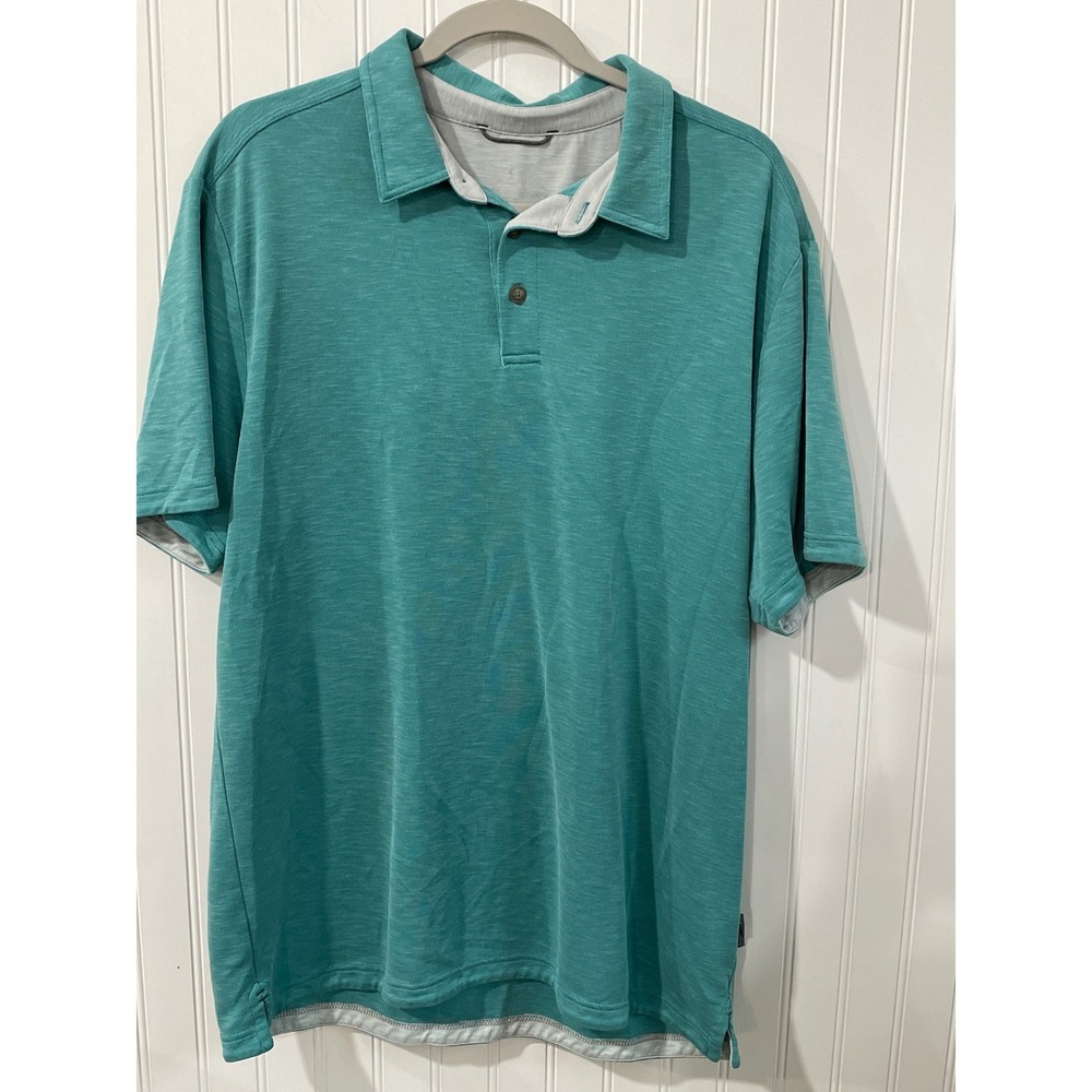 Royal Robbins Mens Large‎ Teal Green Heathered Modal Blend Short Sleeve Polo
